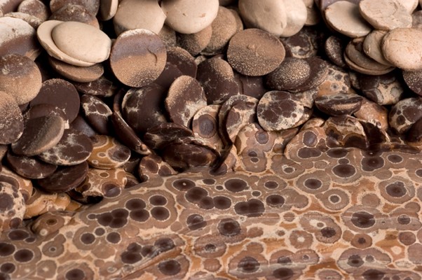 chocolate callets that have bloomed and are covered in streaks of white