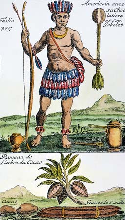 Native Aztec with chocolate equipment and weapons