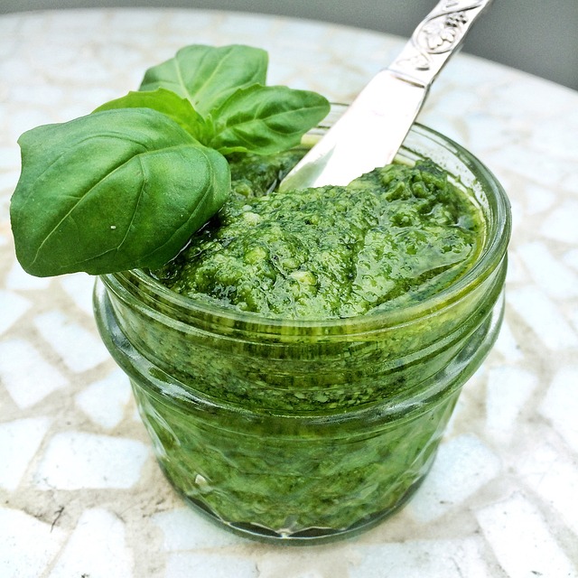 Jar of basil pesto